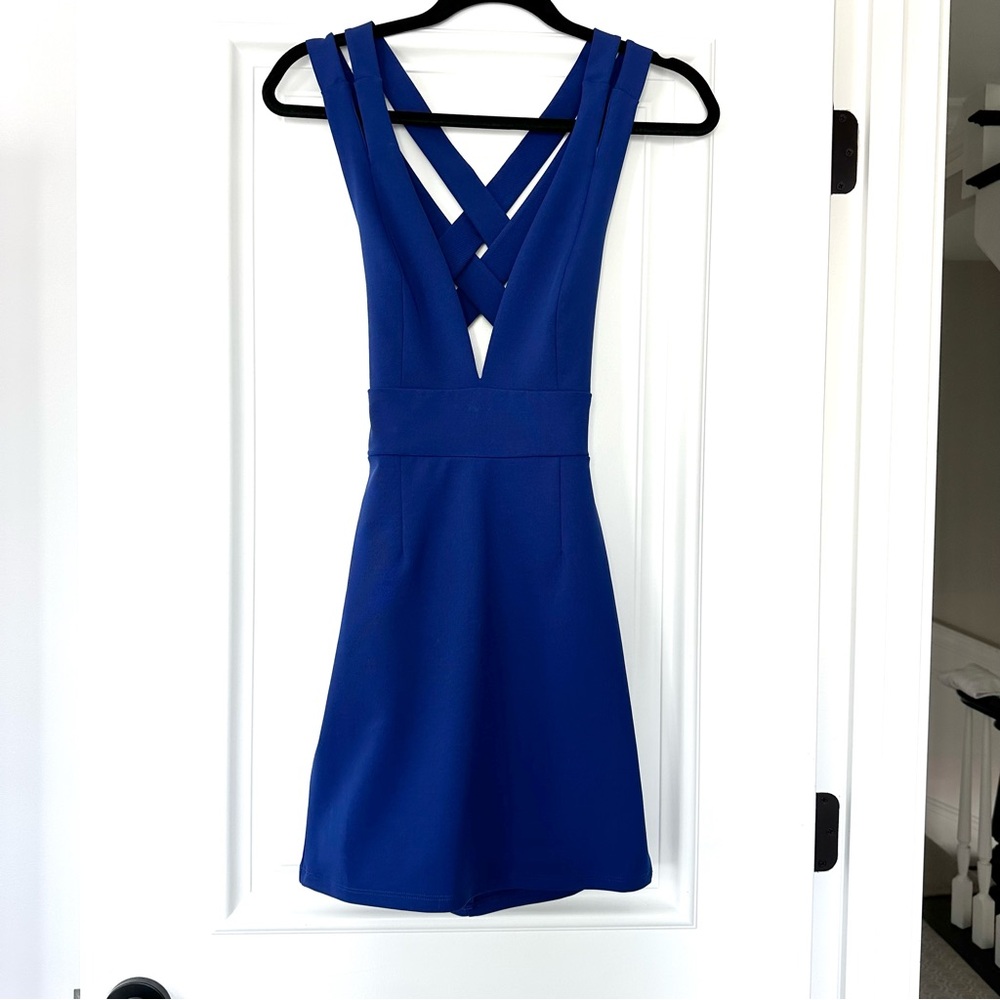 NBD Blue V Neck Halter Mini Dress, Size Small